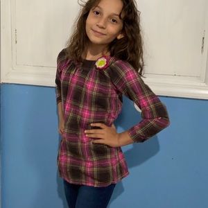 Pink and brown plaid girls blouse.